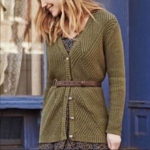 CAbi Olive Green Rib Knit Button-Front Cardigan